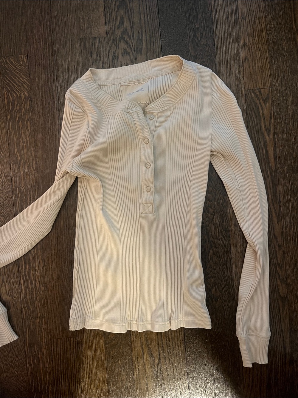 aerie Ribbed Henley Long Sleeve Top in Cream